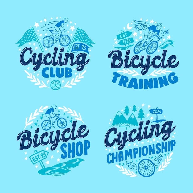Coleção de logotipo de bicicleta desenhada à mão