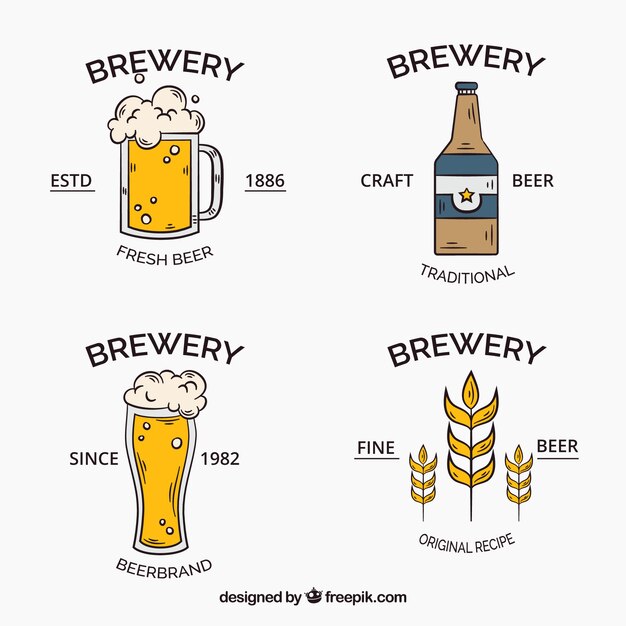 Coleção de logotipo de cerveja desenhada a mão