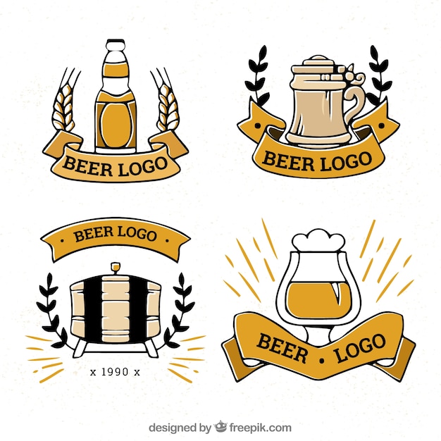 Vetor grátis coleção de logotipo de cerveja desenhada a mão