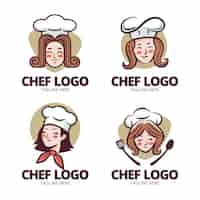 Vetor grátis coleção de logotipo de chef feminina de design plano