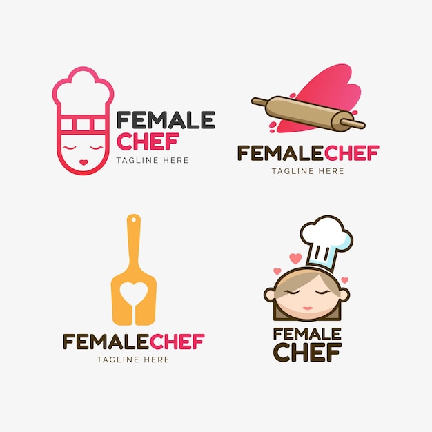 Vetor grátis coleção de logotipo de chef feminina plana