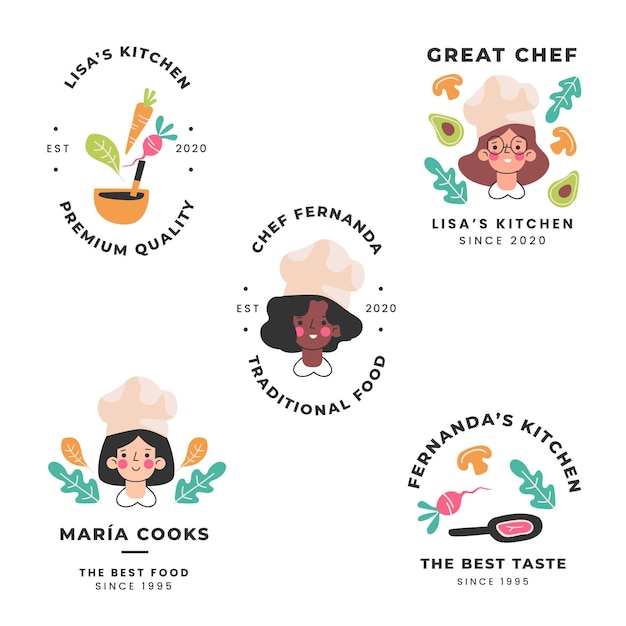 Vetor grátis coleção de logotipo de chef feminina