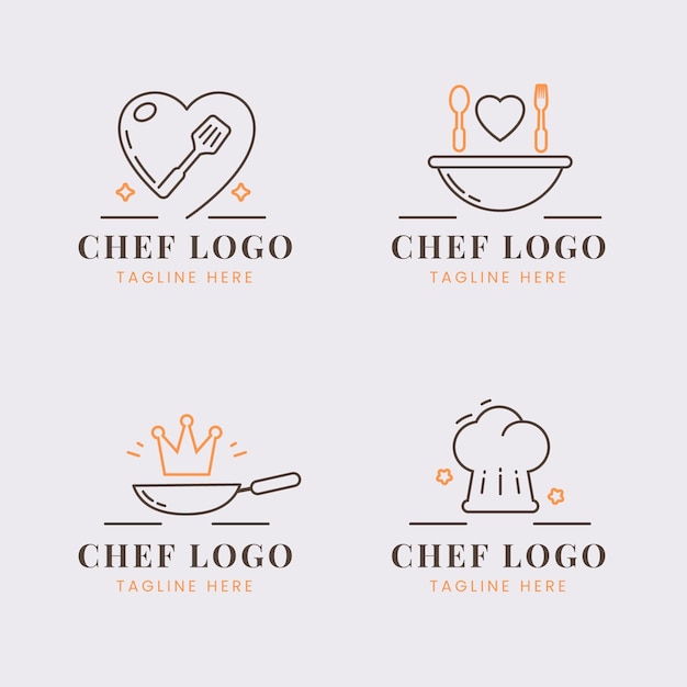 Coleção de logotipo de chef plano linear