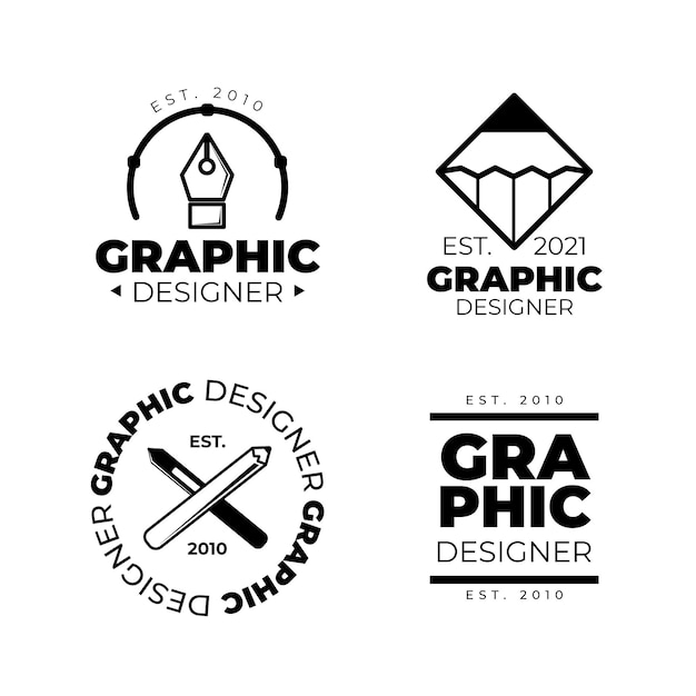 Coleção de logotipo de designer gráfico de design plano
