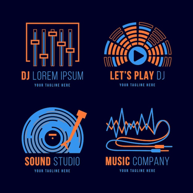 Vetor grátis coleção de logotipo de dj de design plano