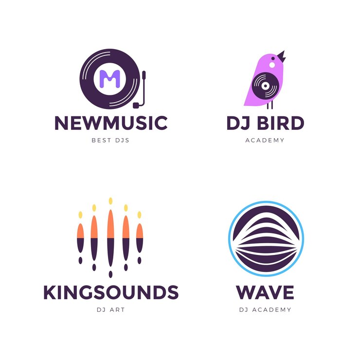 Vetor grátis coleção de logotipo de dj de design plano
