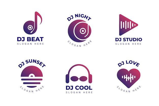 Vetor grátis coleção de logotipo de dj gradiente