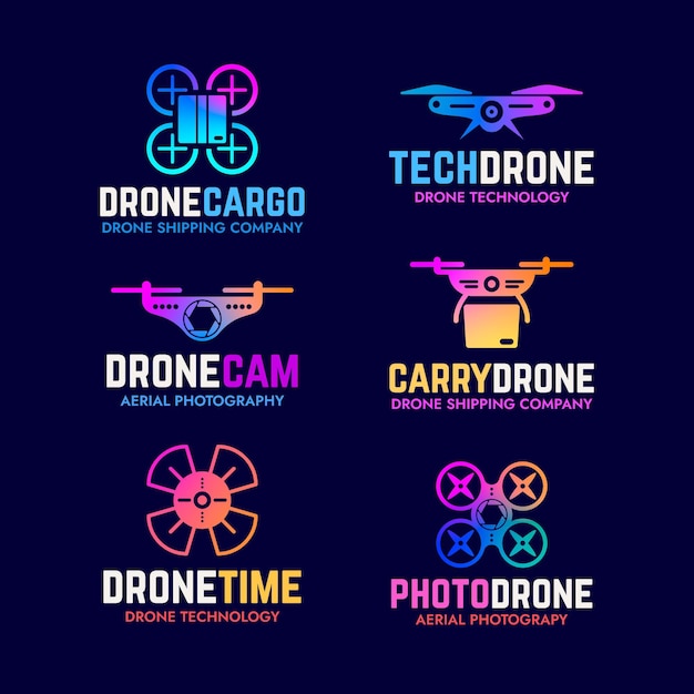 Vetor grátis coleção de logotipo de drone de design plano gradiente