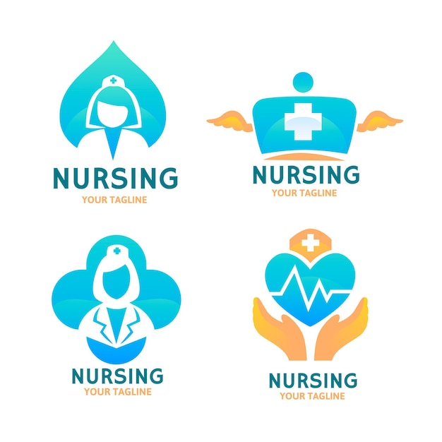 Vetor grátis coleção de logotipo de enfermeira plana
