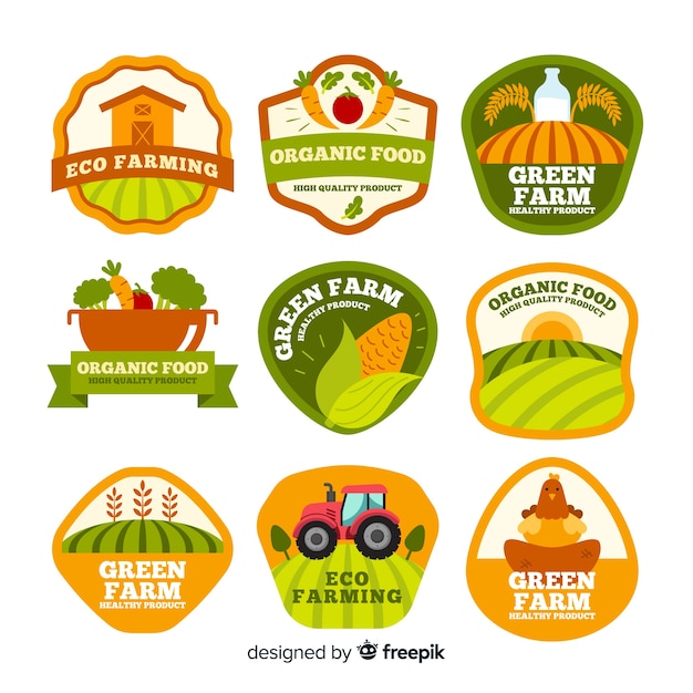 Vetor grátis coleção de logotipo de fazenda plana