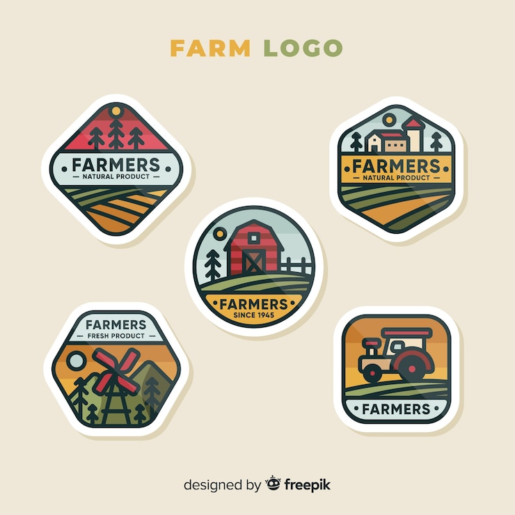 Vetor grátis coleção de logotipo de fazenda plana