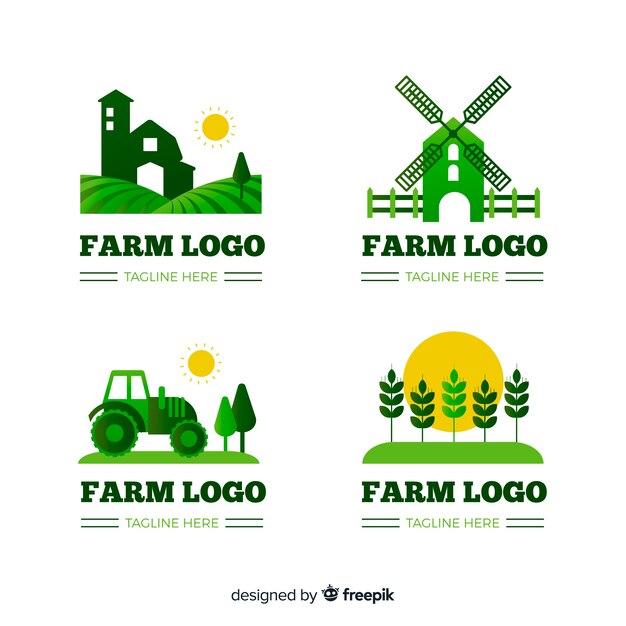 Coleção de logotipo de fazenda plana