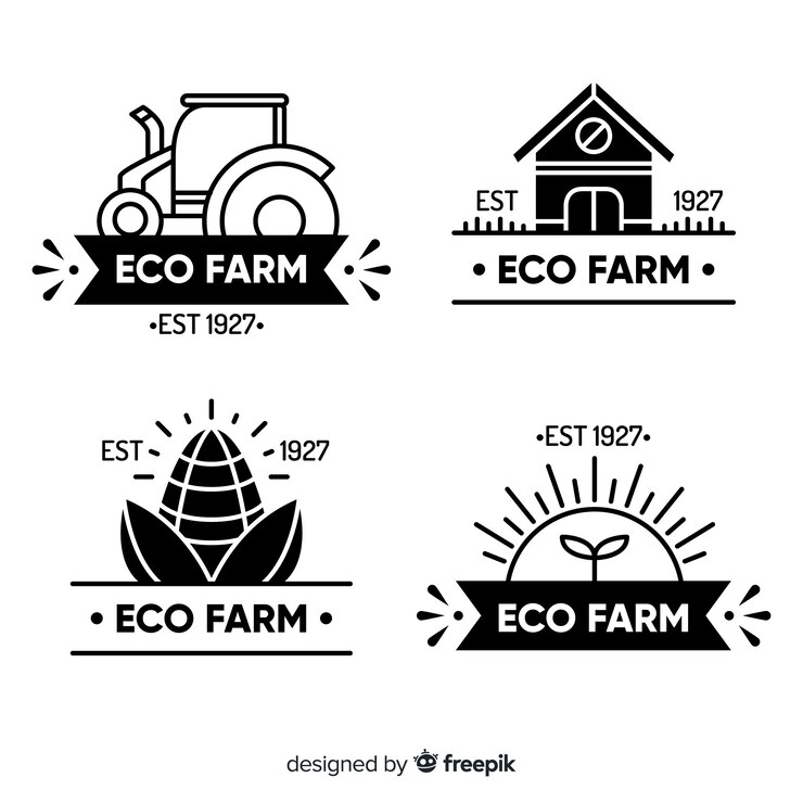 Vetor grátis coleção de logotipo de fazenda preto liso