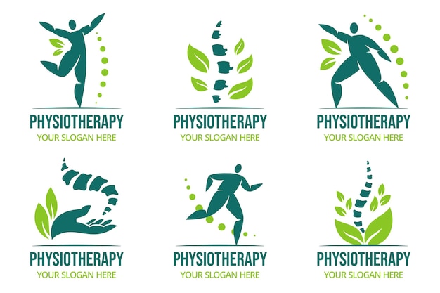 Vetor grátis coleção de logotipo de fisioterapia plana