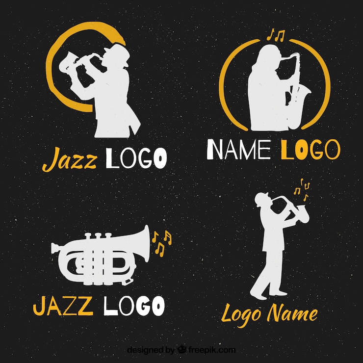 Vetor grátis coleção de logotipo de jazz com estilo vintage