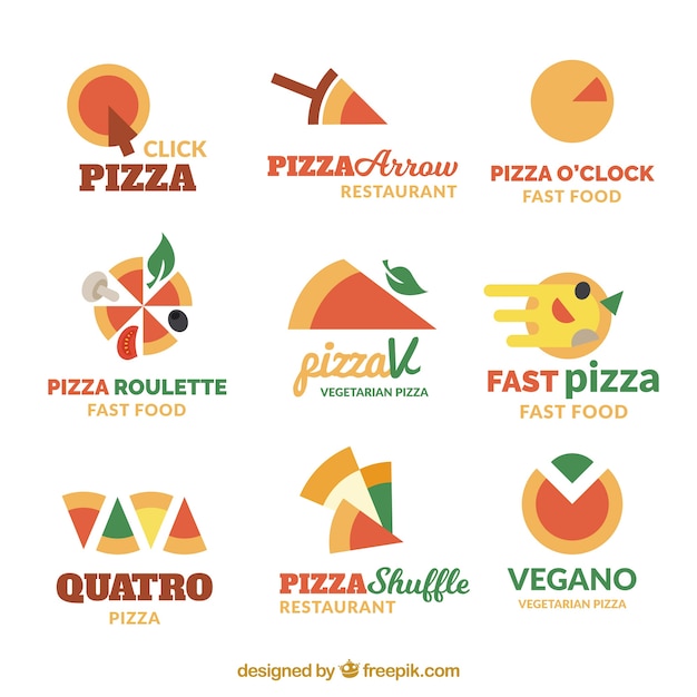 Vetor grátis coleção de logotipo de pizza de design plano