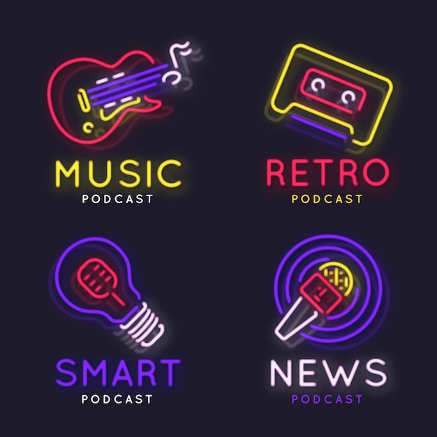 Vetor grátis coleção de logotipo de podcast neon