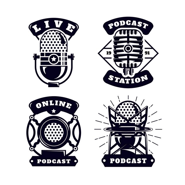 Vetor grátis coleção de logotipo de podcast vintage