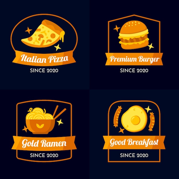 Coleção de logotipo de restaurante de design dourado