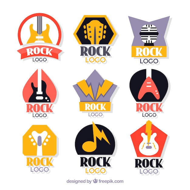 Coleção de logotipo de rock com design plano