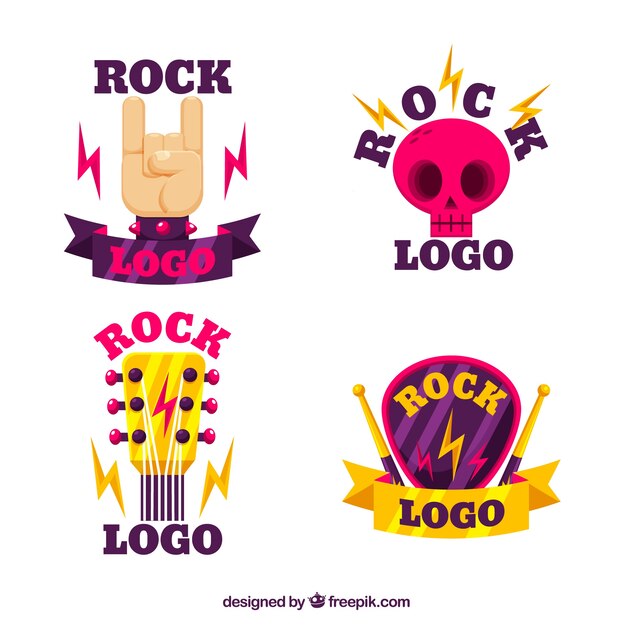 Coleção de logotipo de rock com design plano