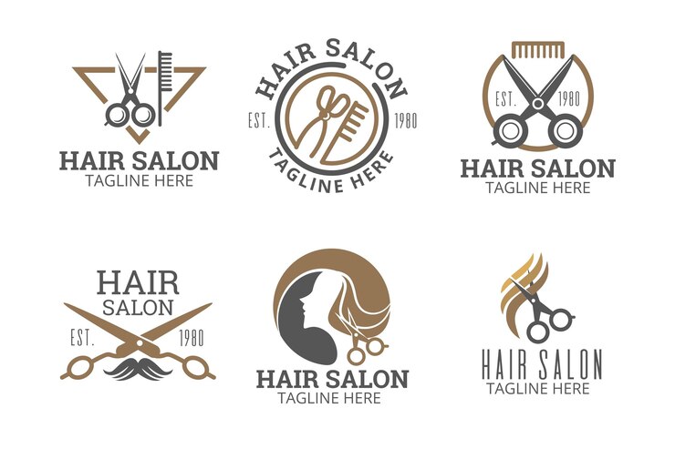 Vetor grátis coleção de logotipo de salão de beleza desenhada à mão plana