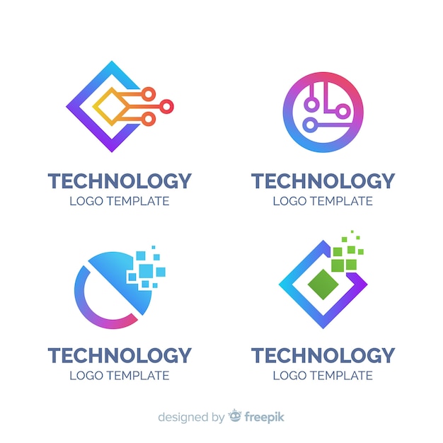 Vetor grátis coleção de logotipo de tecnologia plana