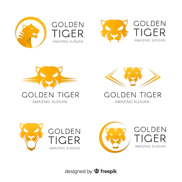 Vetor grátis coleção de logotipo de tigre de ouro