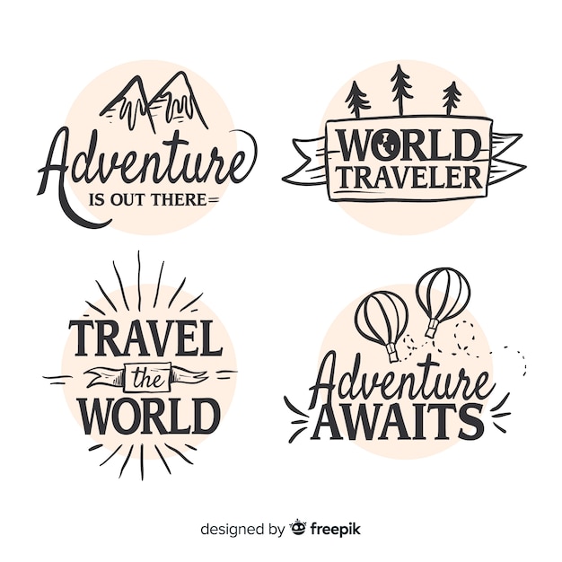 Vetor grátis coleção de logotipo de viagens desenhada de mão