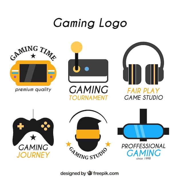 Coleção de logotipo de videogame com design plano