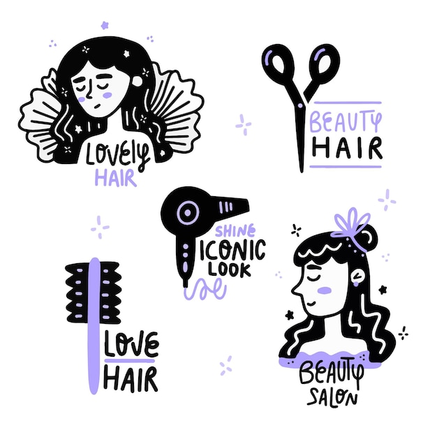 Vetor grátis coleção de logotipo desenhado à mão para cabeleireiro