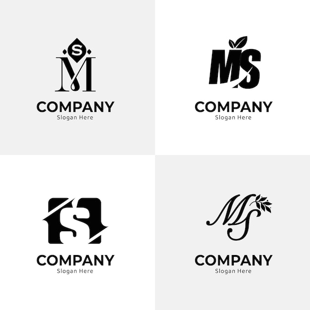 Vetor grátis coleção de logotipo do ms de design plano