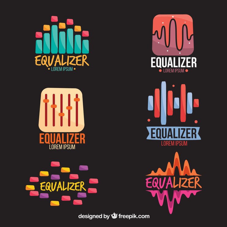 Vetor grátis coleção de logotipo equalizador com design plano