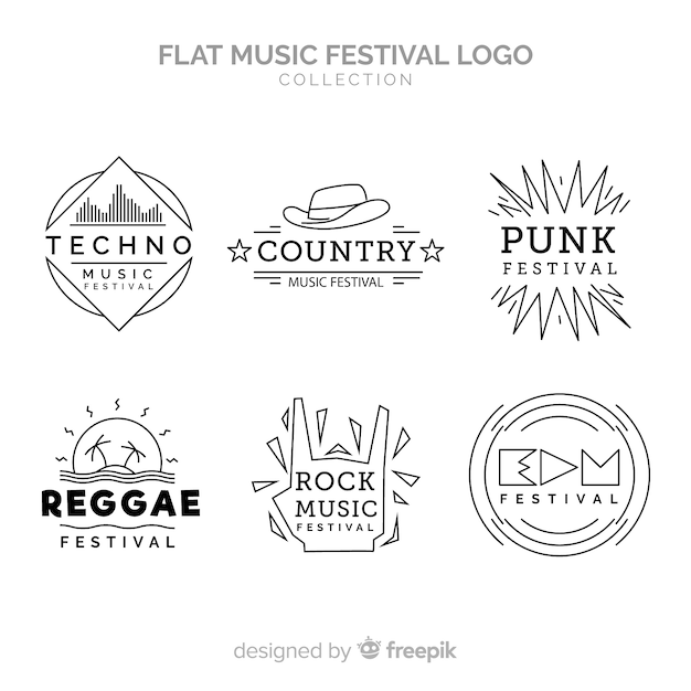 Coleção de logotipo festival de música plana