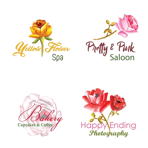 Vetor grátis coleção de logotipo floral de aquarela