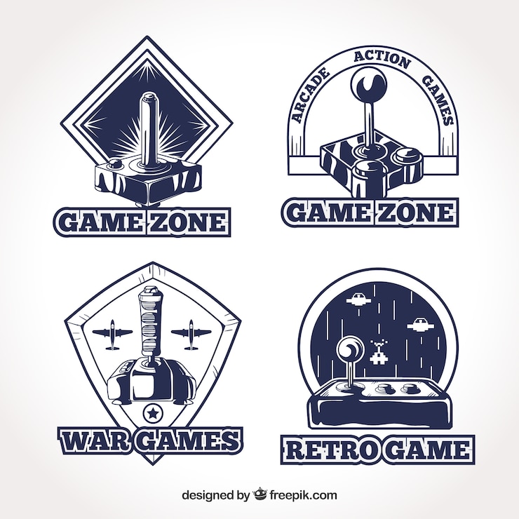Vetor grátis coleção de logotipo joystick retrô com estilo elegante