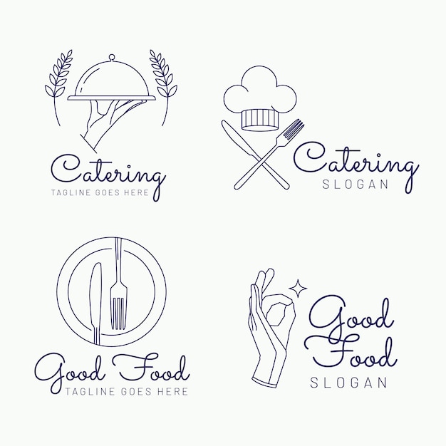 Vetor grátis coleção de logotipo linear de catering plano