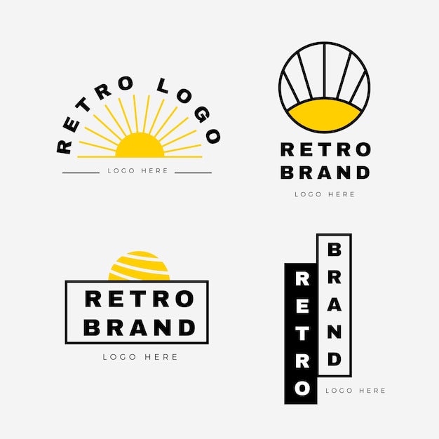 Coleção de logotipo mínimo colorido em estilo retro