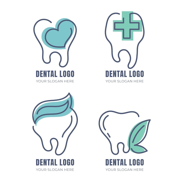 Vetor grátis coleção de logotipo odontológico linear e plano