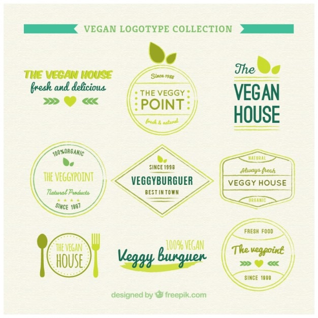 Vetor grátis coleção de logotipo vegan no estilo do vintage