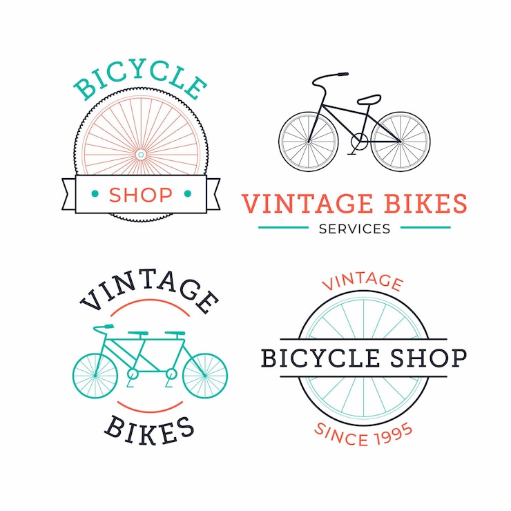 Vetor grátis coleção de logotipo vintage de bicicleta em tons pastel