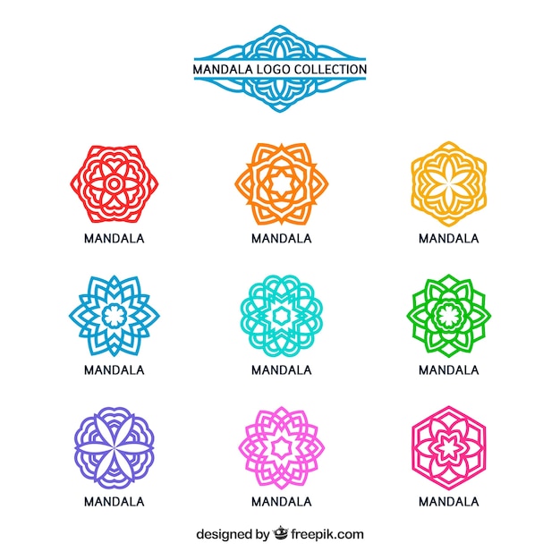 Vetor grátis coleção de logotipos coloridos de mandalas