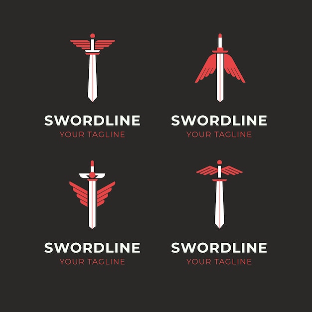 Vetor grátis coleção de logotipos de asas de espada plana