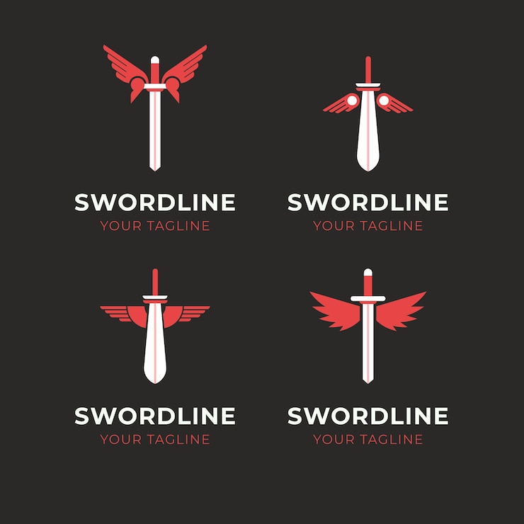 Vetor grátis coleção de logotipos de asas de espada plana