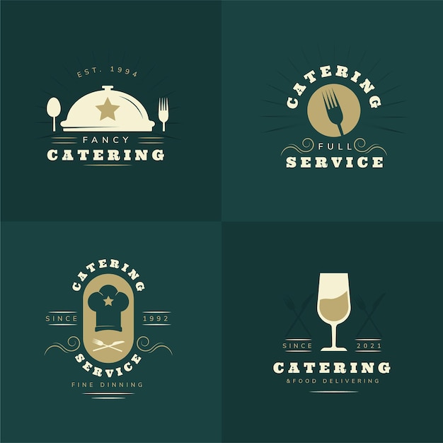 Coleção de logotipos de catering em design plano