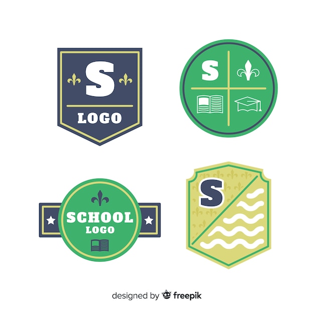 Vetor grátis coleção de logotipos de escola plana