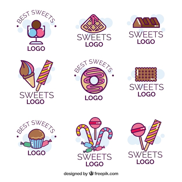 Vetor grátis coleção de logotipos de loja de doces para empresas