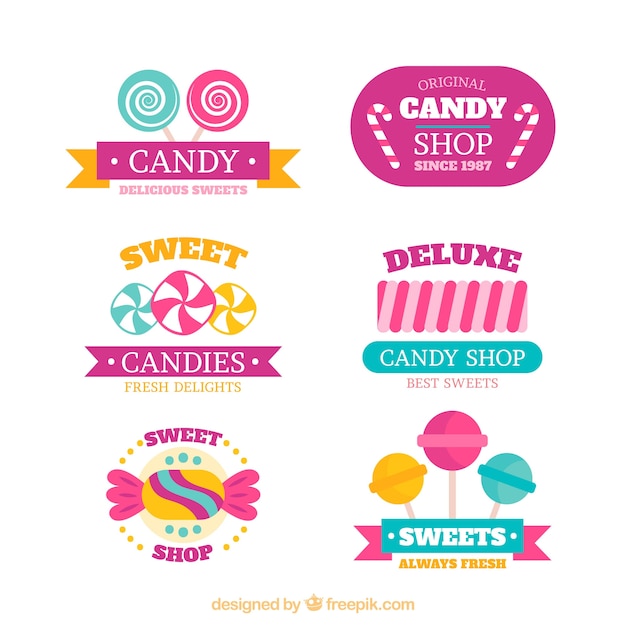 Vetor grátis coleção de logotipos de loja de doces para empresas