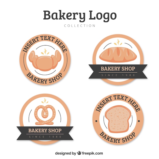 Coleção de logotipos de padaria em estilo desenhado a mão