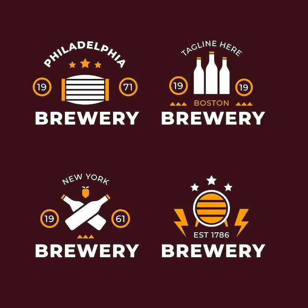 Coleção de logotipos planos para cervejaria